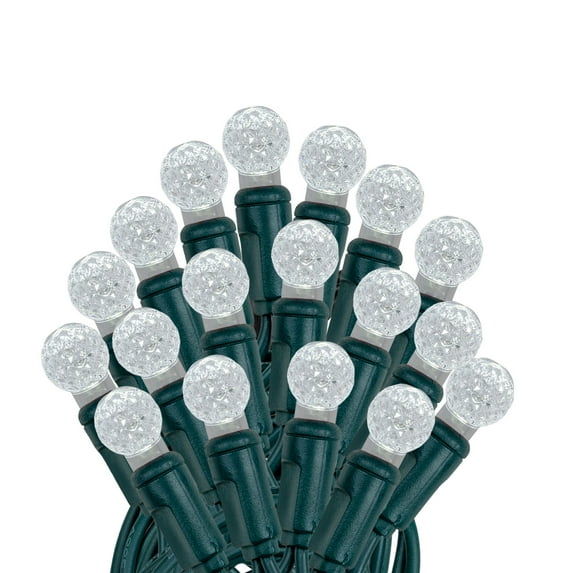 Novelty Lights G12 Pure White LED Christmas String Lights 50 Globe Mini Bulbs (Green Wire, 25 Feet)