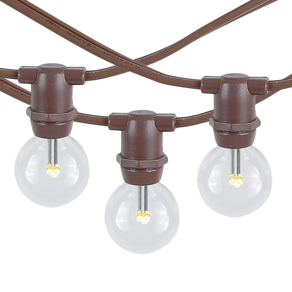 Warm White LED Globe Outdoor String Lights with Brown Wire, 100 Feet