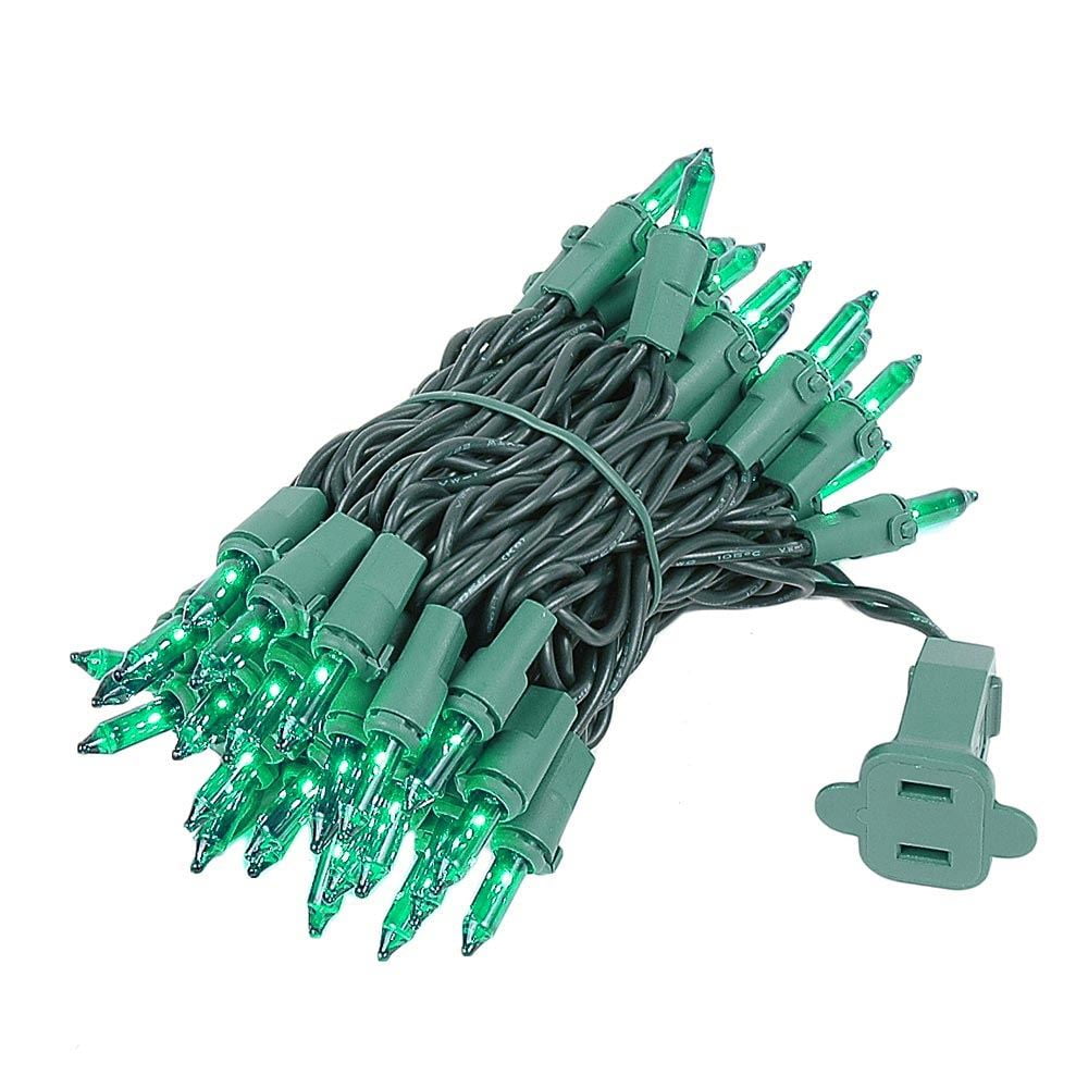 Green 50-Light Incandescent Mini Christmas String Lights with Green Wire