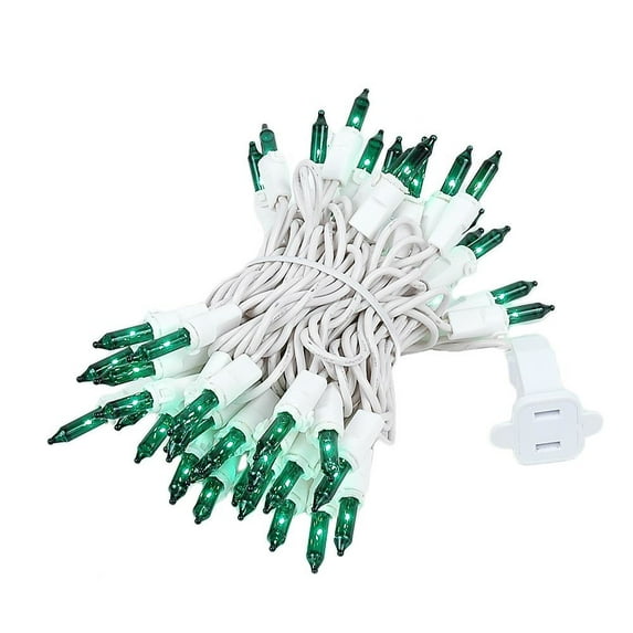 Novelty Lights Green 50 Light Incandescent Mini Christmas String Lights White Wire 11 Feet