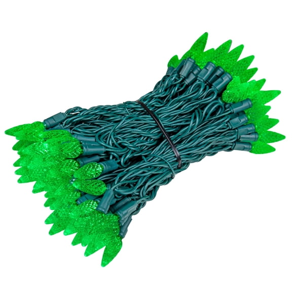 Novelty Lights Green C6 LED Christmas String Lights 100 Strawberry Bulbs (Green Wire, 50 Feet)
