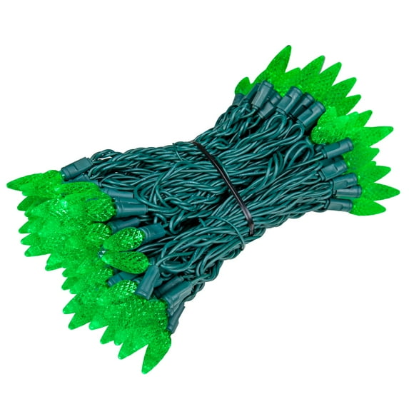 Novelty Lights Green C6 LED Christmas String Lights 100 Strawberry Bulbs (Green Wire, 50 Feet)