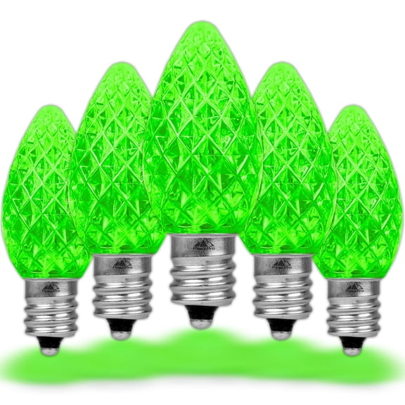 Novelty Lights Green C7 LED Faceted Christmas Replacement Bulbs Dimmable 25 Pack