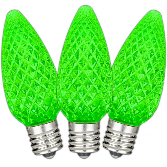 Novelty Lights Green C9 LED Diamond Faceted Christmas Replacement Bulbs Dimmable 25 Pack