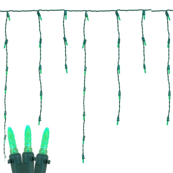 Novelty Lights Green M5 LED Icicle Lights on Green Wire 150 Bulbs