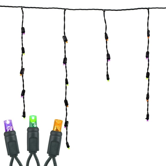 Novelty Lights Halloween Purple/Lime Green/Orange LED Icicle Lights on Black Wire 70 Bulbs