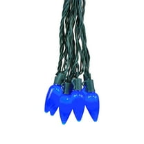 Novelty Lights LED Blue C9 Ceramic Outdoor Lighting, Green Wire (25 Bulbs, 120 V)
