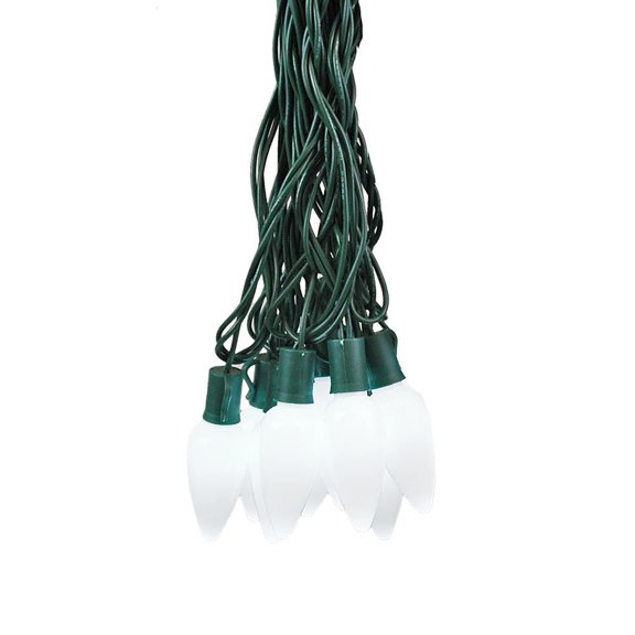 Novelty Lights LED Pure White C9 Ceramic Outdoor Lighting, Green Wire (25 Bulbs, 120 V)