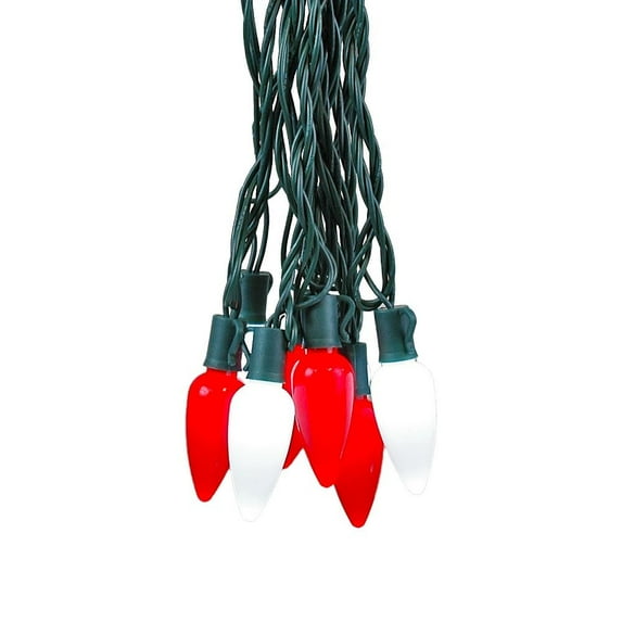Novelty Lights LED Red/Pure White C9 Ceramic Outdoor Lighting, Green Wire (25 Bulbs, 120 V)