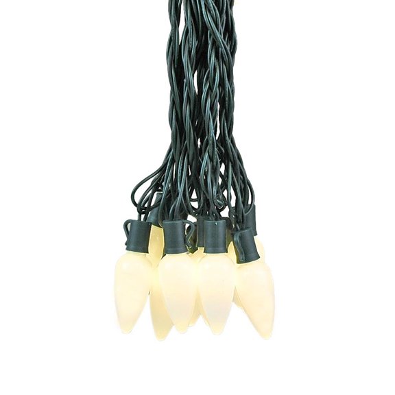 Novelty Lights LED Warm White C9 Ceramic Outdoor Lighting, Green Wire (25 Bulbs, 120 V)