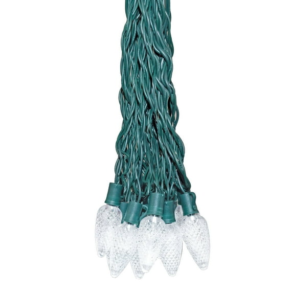 Novelty Lights LED White C9 Faceted, Green Wire (25 Bulbs, 120 V)