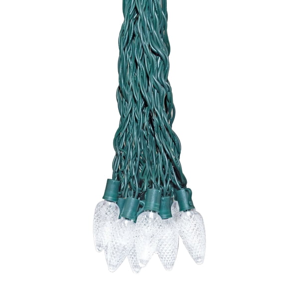 Novelty Lights LED White C9 Faceted, Green Wire (25 Bulbs, 120 V)