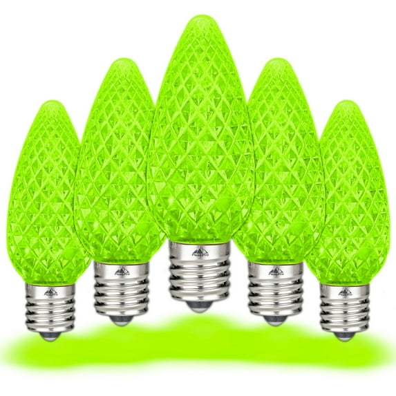 Novelty Lights Lime Green C9 LED Faceted Halloween Replacement Bulbs Dimmable 25 Pack