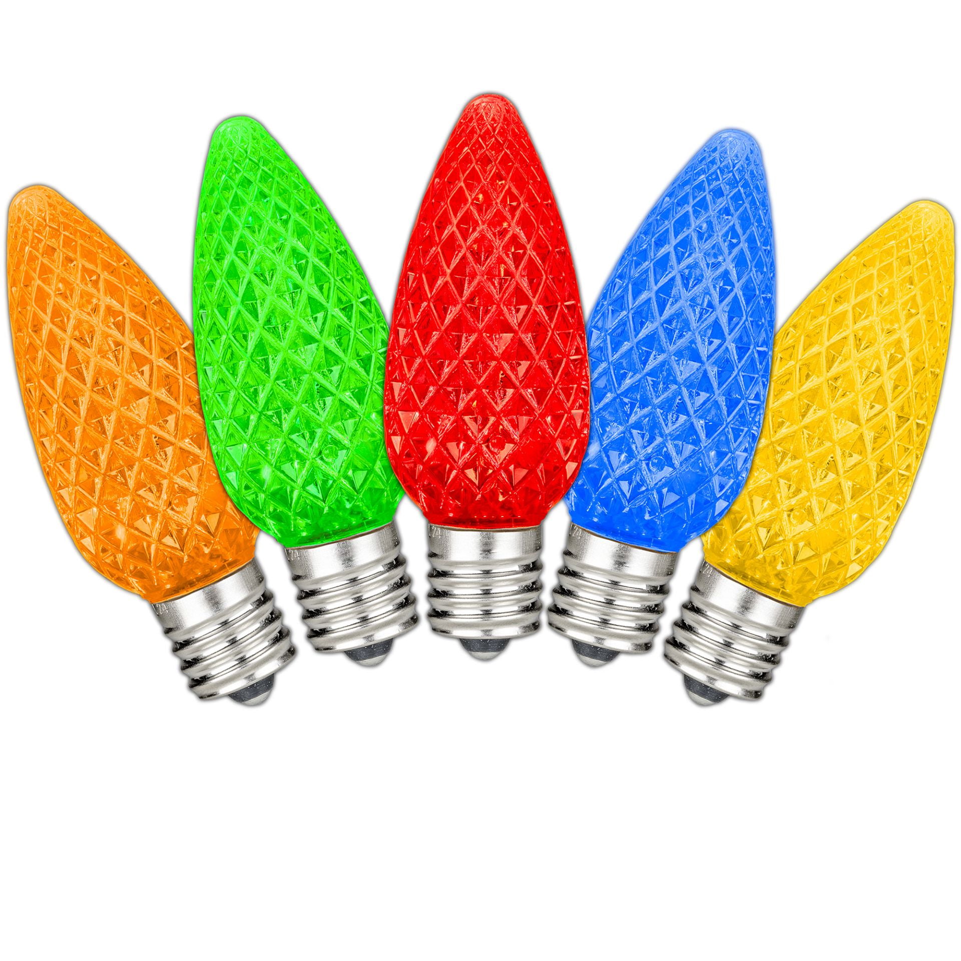 Novelty Lights Multicolor C9 LED Diamond Faceted Christmas Replacement Bulbs Dimmable 25 Pack