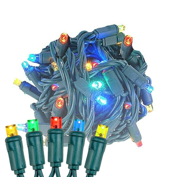 Novelty Lights Multicolor LED Christmas String Lights 70 Mini Bulbs (Green Wire, 24 feet)