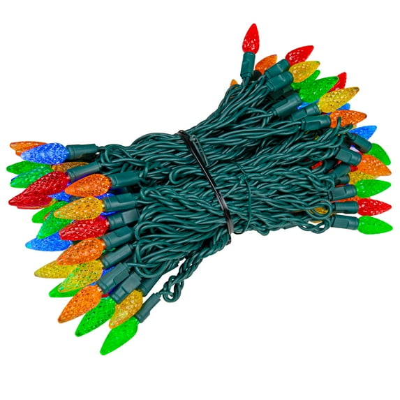 Novelty Lights Multicolored C6 LED Christmas String Lights 100 Strawberry Bulbs (Green Wire, 50 Feet)