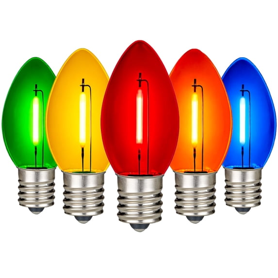 Novelty Lights Multicolored C9 LED Shatterproof Plastic Christmas Replacement Bulbs 25 Pack