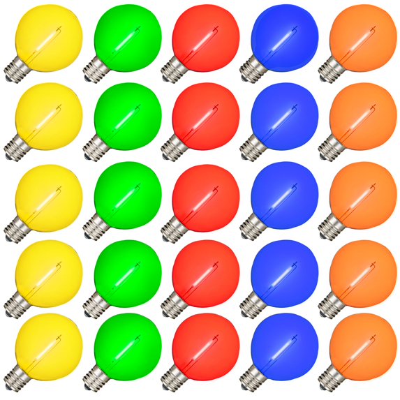 Novelty Lights 1W Multicolor G50 LED Globe Light Bulbs, 25-Pack
