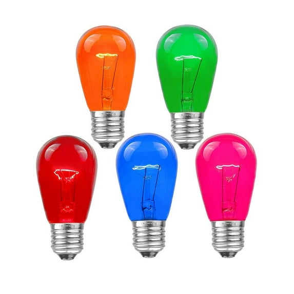 Novelty Lights Multicolored S14 Edison Hanging Outdoor String Light Replacement Bulbs E26 medium Base 11 Watt 5 Pack