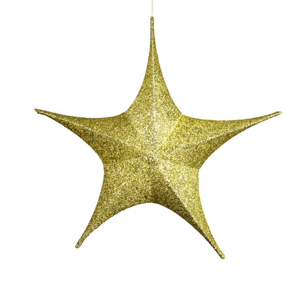 Novelty Lights Ornamental 16" Fold‑Flat Gold Glitter Mesh 3D Folding Star, Lightweight, Ready‑to‑Hang, Flame‑Resistant, Bold Look, Easy Storing