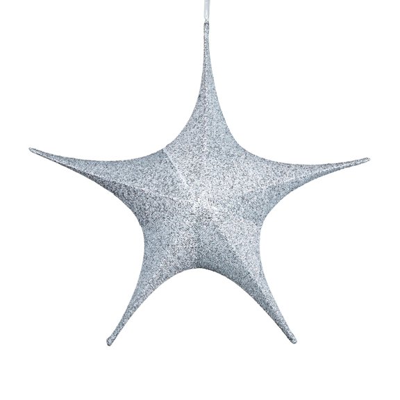 Novelty Lights Ornamental 16" Fold‑Flat Silver Glitter Mesh 3D Folding Star, Lightweight, Ready‑to‑Hang, Flame‑Resistant, Bold Look, Easy Storing