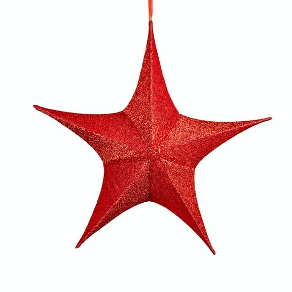 Novelty Lights Ornamental 26" Fold‑Flat Red Glitter Mesh 3D Folding Star, Lightweight, Ready‑to‑Hang, Flame‑Resistant, Bold Look, Easy Storing