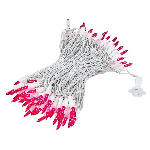 Novelty Lights Pink 100 Light Incandescent Mini Christmas String Lights White Wire 50 Feet