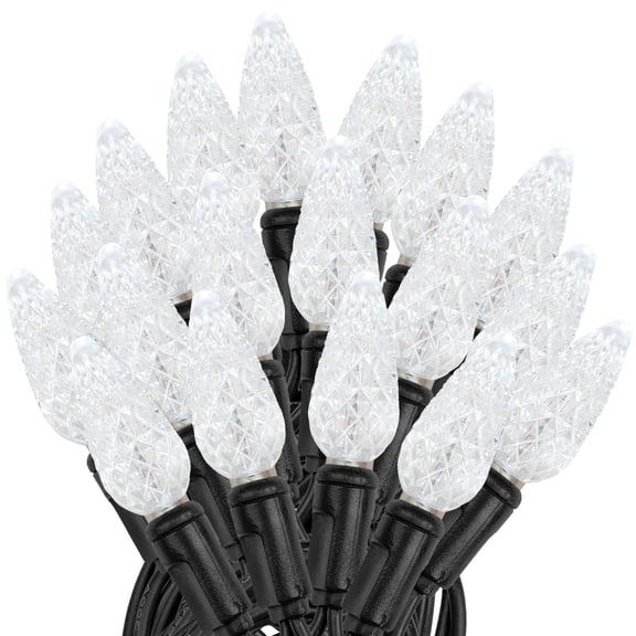 Novelty Lights Pure White C6 LED Christmas String Lights 70 Strawberry Bulbs (Black Wire, 24 Feet)