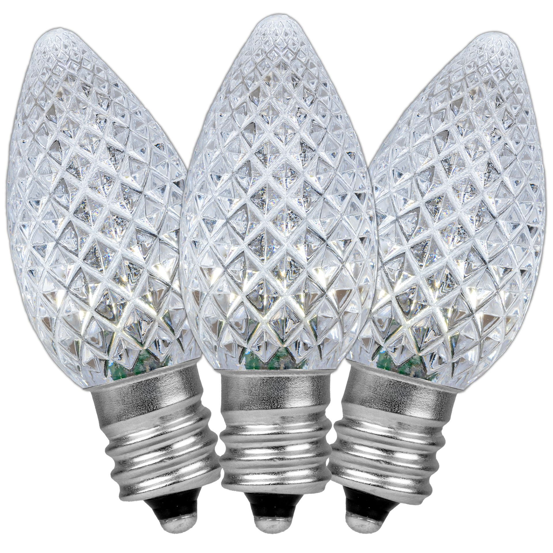 Novelty Lights Pure White C7 LED Diamond Faceted Christmas Replacement Bulbs Dimmable 25 Pack
