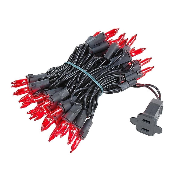 Novelty Lights Red 50 Light Incandescent Mini Christmas String Lights Black Wire 11 Feet