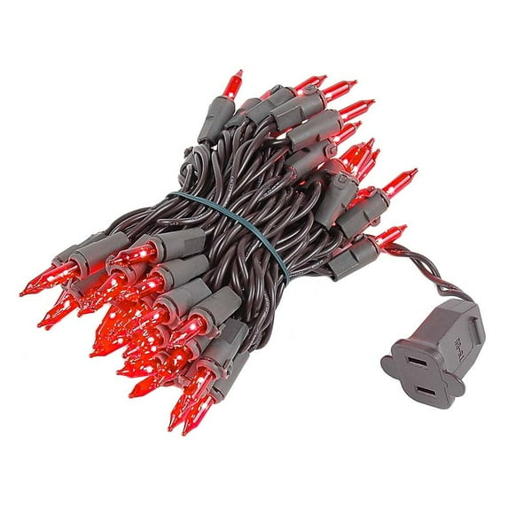 Novelty Lights Red 50 Light Incandescent Mini Christmas String Lights Brown Wire 11 Feet