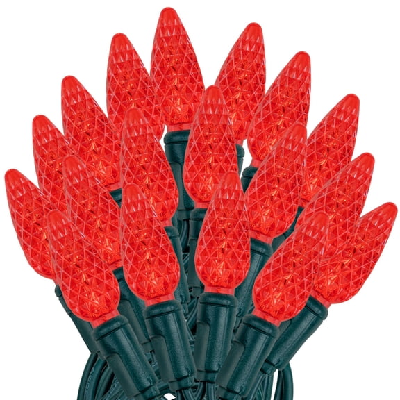 Novelty Lights Red C6 LED Christmas String Lights 70 Strawberry Bulbs (Green Wire, 24 Feet)