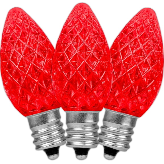 Novelty Lights Red C7 LED Diamond Faceted Christmas Replacement Bulbs Dimmable 25 Pack
