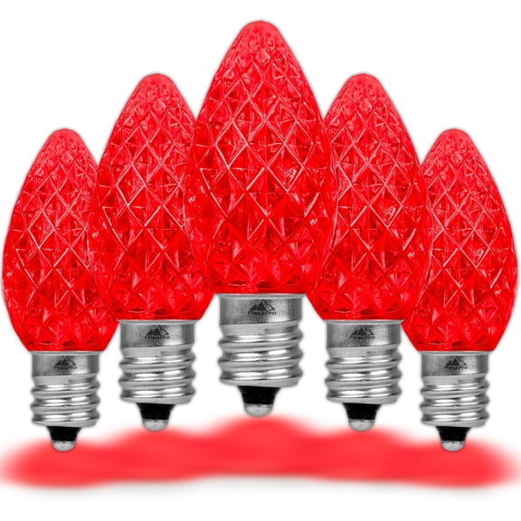 Novelty Lights Red C7 LED Faceted Christmas Replacement Bulbs Dimmable 25 Pack
