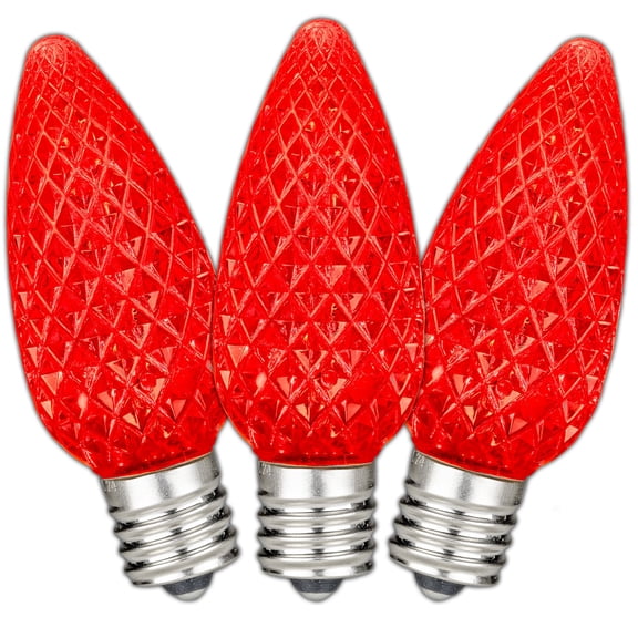 Novelty Lights Red C9 LED Diamond Faceted Christmas Replacement Bulbs Dimmable 25 Pack