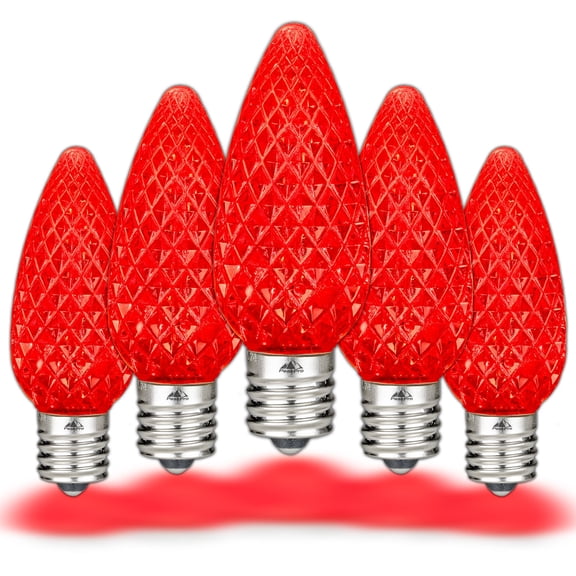 Novelty Lights Red C9 LED Faceted Christmas Replacement Bulbs Dimmable 25 Pack
