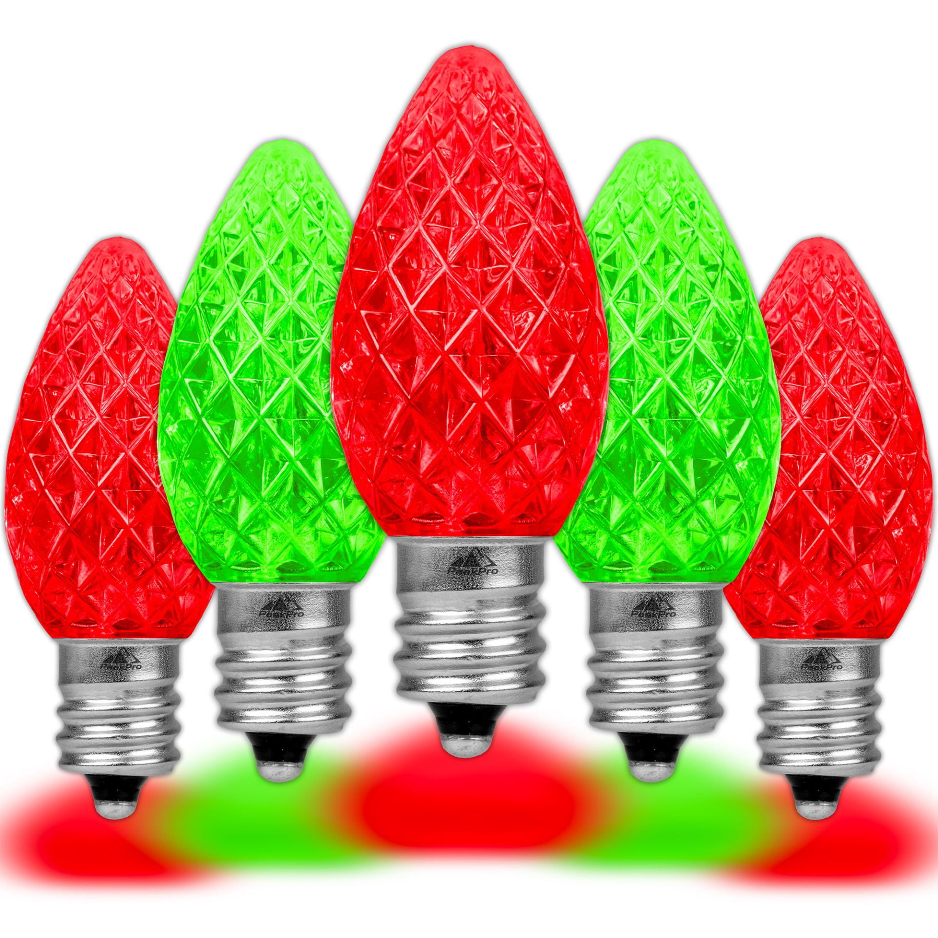 Novelty Lights Red/Green C7 LED Faceted Christmas Replacement Bulbs Dimmable 25 Pack