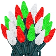 Novelty Lights Red/Green/Pure White C6 LED Christmas String Lights 70 Strawberry Bulbs Green Wire, 24 Feet