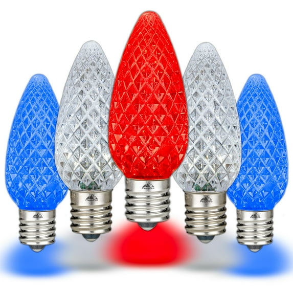 Novelty Lights Red/White/Blue C9 LED Christmas USA Replacement Bulbs Dimmable 25 Pack