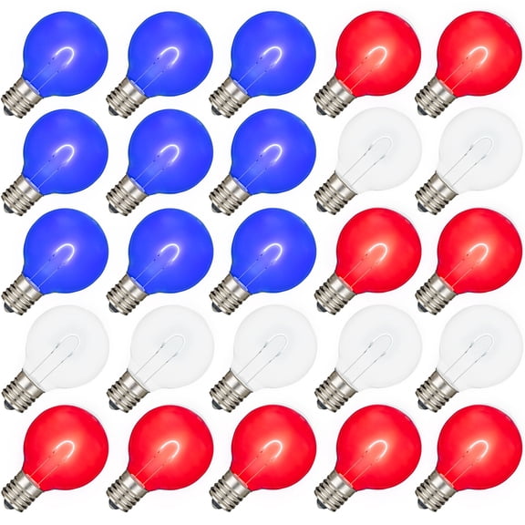 Novelty Lights Red/White/Blue Plastic G40 Globe Hanging Dimmable LED String Light Replacement Bulbs E12 Candelabra Base