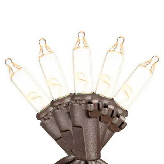 Novelty Lights RetroGlo® LED Mini Lights, 10 Clear Bulbs on Brown Wire, 5.5ft with 4" Spacing, Incandescent Style Glow, 2700K Warm White Core