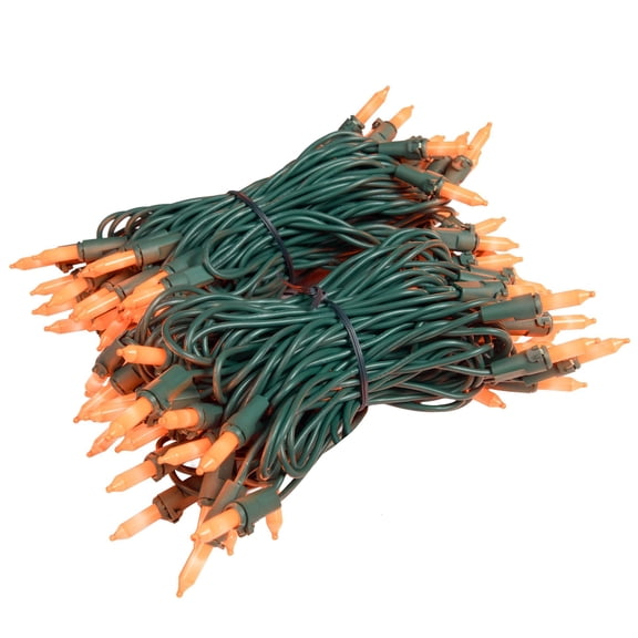 Novelty Lights RetroGlo® LED Mini Lights, 100 Ceramic Orange Bulbs on Green Wire, 34ft with 4" Spacing, Incandescent Style Glow, 2700K Warm White Core