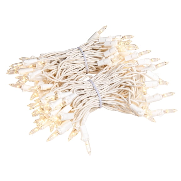 Novelty Lights RetroGlo® LED Mini Lights, 100 Clear Bulbs on White Wire, 34ft with 4" Spacing, Incandescent Style Glow, 2700K Warm White Core