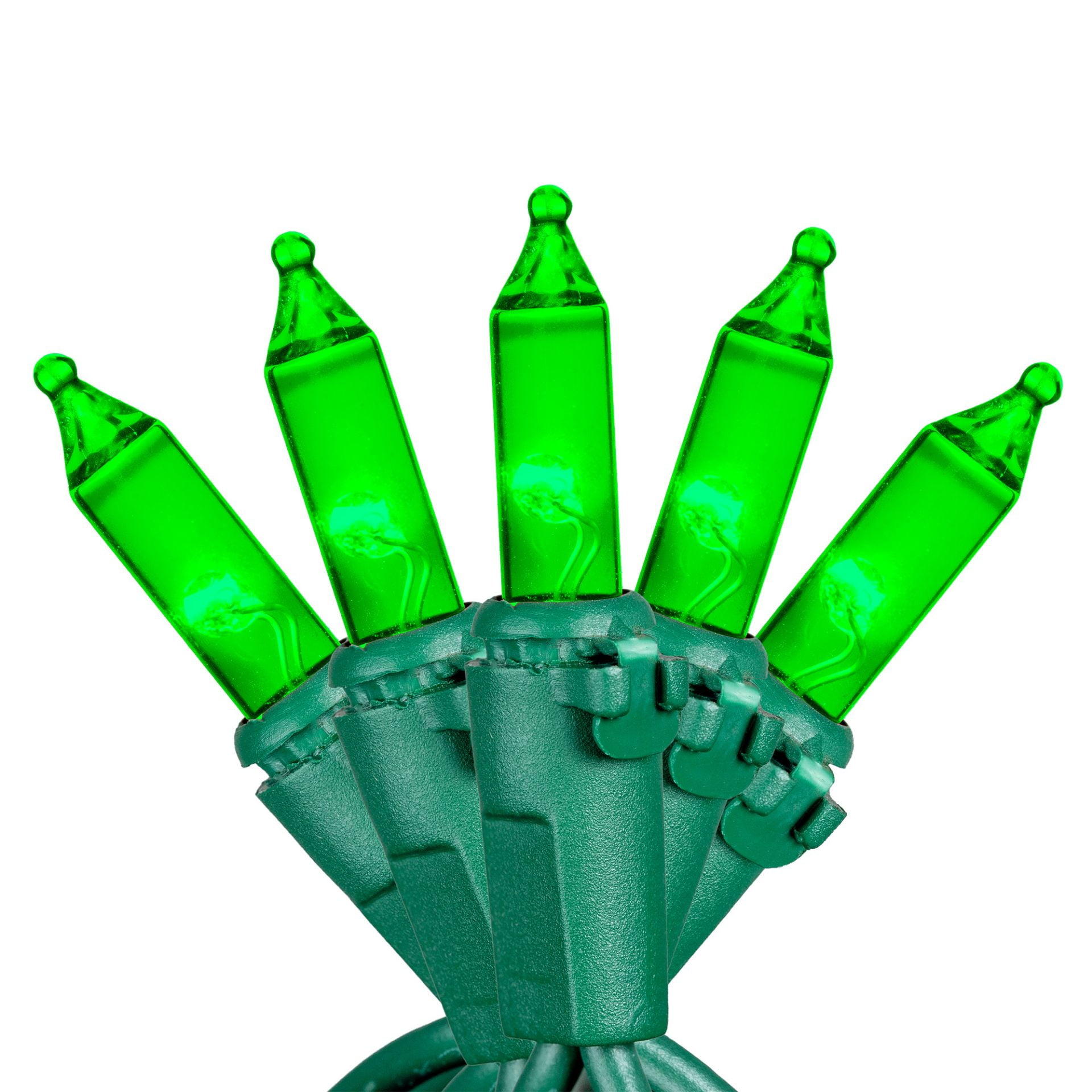 Novelty Lights RetroGlo® LED Mini Lights, 100 Green Bulbs on Green Wire, 50ft with 6" Spacing, Incandescent Style Glow, 2700K Warm White Core