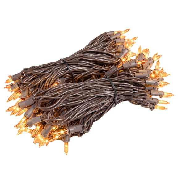 Novelty Lights RetroGlo® LED Mini Lights, 100 Orange Bulbs on Brown Wire, 50ft with 6" Spacing, Incandescent Style Glow, 2700K Warm White Core