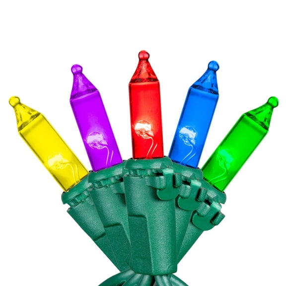 Novelty Lights RetroGlo® LED Mini Lights, 35 Multicolor Bulbs on Green Wire, 17ft with 6" Spacing, Incandescent Style Glow, 2700K Warm White Core