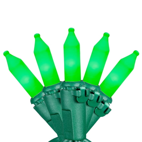 Novelty Lights RetroGlo® LED Mini Lights, 50 Ceramic Green Bulbs on Green Wire, 11ft with 2.5" Spacing, Incandescent Style Glow, 2700K Warm White Core