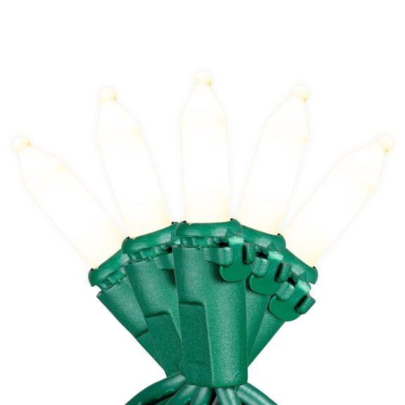 Novelty Lights RetroGlo® LED Mini Lights, 50 Ceramic White Bulbs on Green Wire, 11ft with 2.5" Spacing, Incandescent Style Glow, 2700K Warm White Core