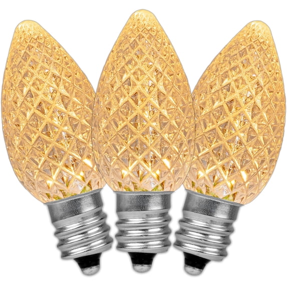 Novelty Lights Sun Warm White C7 LED Diamond Faceted Christmas Replacement Bulbs Dimmable 25 Pack