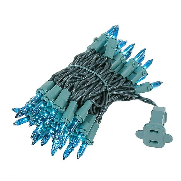 Novelty Lights Teal 50 Light Incandescent Mini Christmas String Lights Green Wire 11 Feet